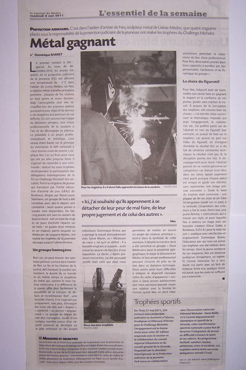 35-Journal du Médoc-Métal Gagnant-Ateliers avec la PJJ-06 mai 2011