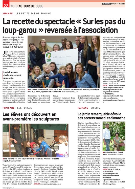 70-Le Progrès-Edition de dole et nord Jura-14 mai 2016